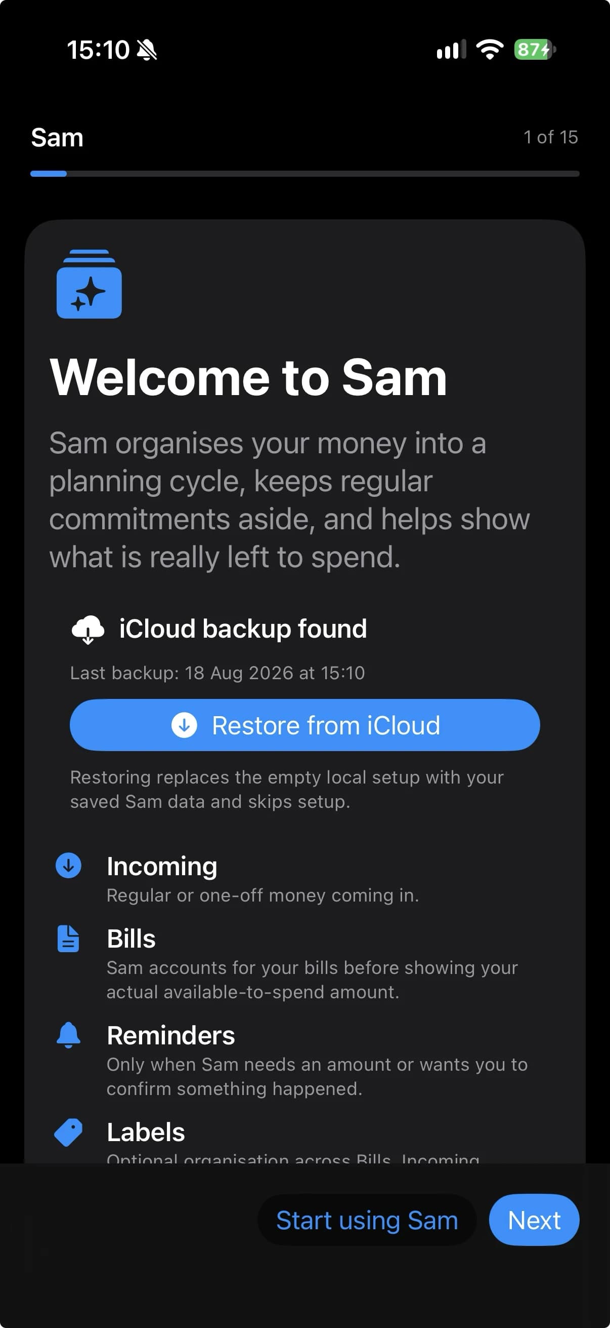 Sort All Money welcome screen