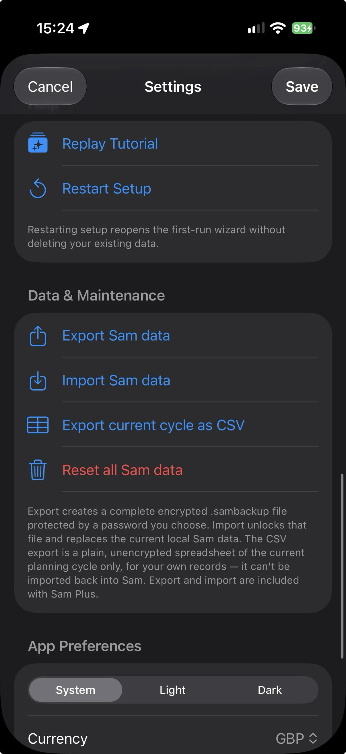 Sort All Money data settings
