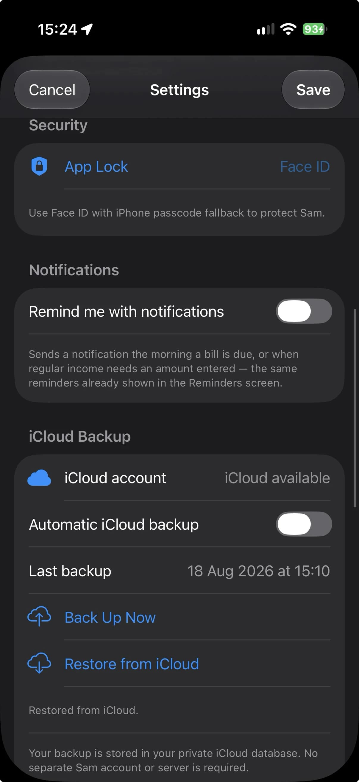 Sort All Money privacy and security settings